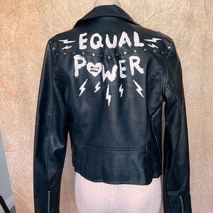 BEqual Power Faux black leather motor jacket.